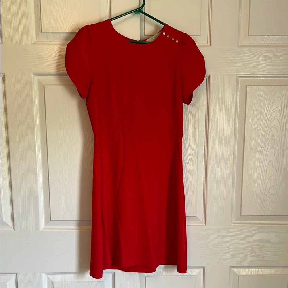 LOFT Red Puff Sleeve Sheath Mini Dress